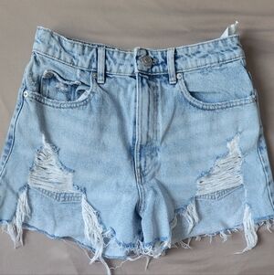 Zara Distressed Light Blue Denim Shorts